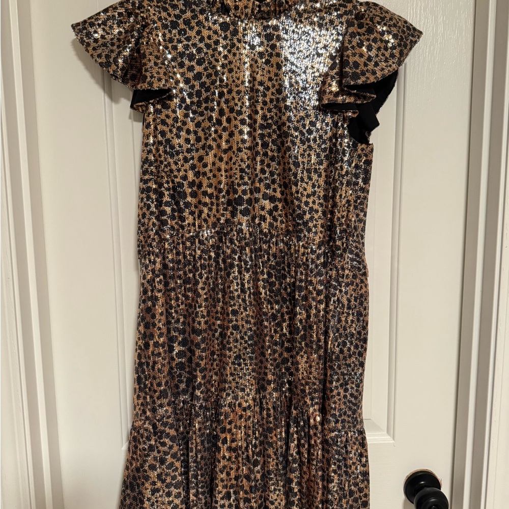 Anthropologie Metallic Leopard Print Midi Dress